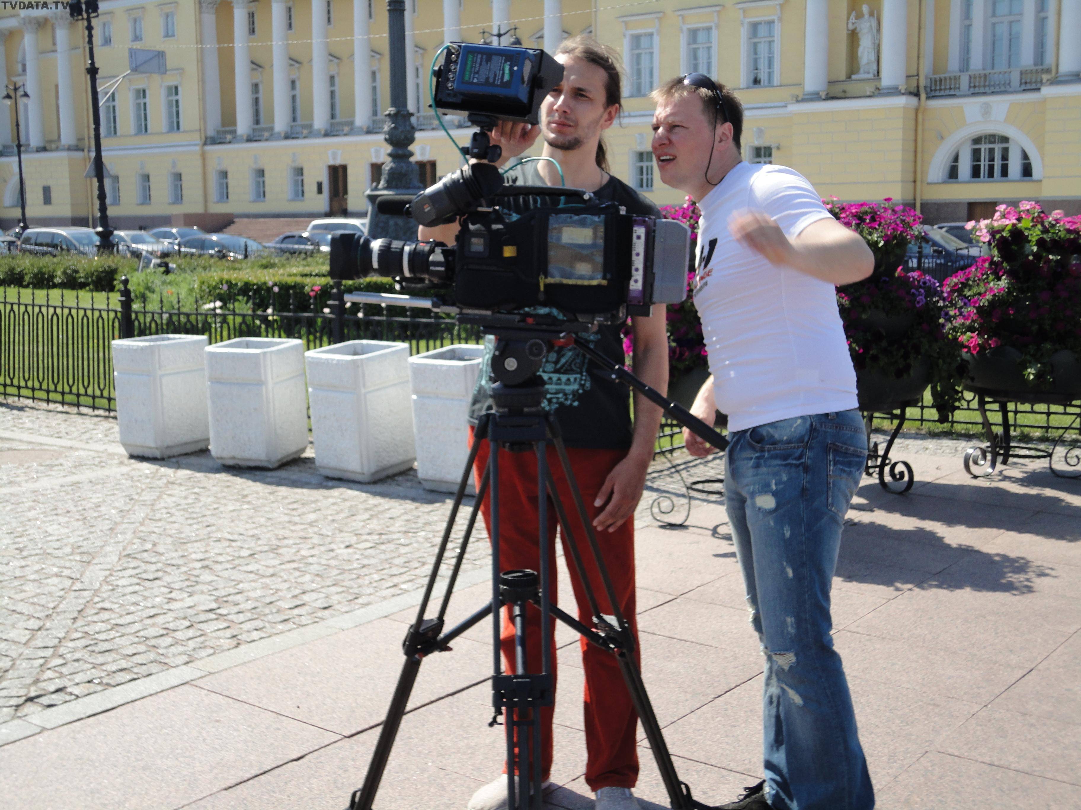 Filming on Isaakievskaya Square which stretches between St. Isaac's Cathedral and the Mariinsky Palace in St. Petersburg