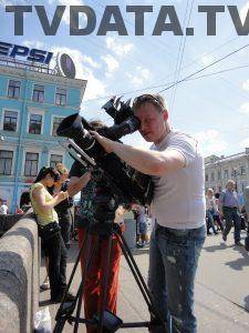 Filming by the Neva River in St. Petersburg, Russia