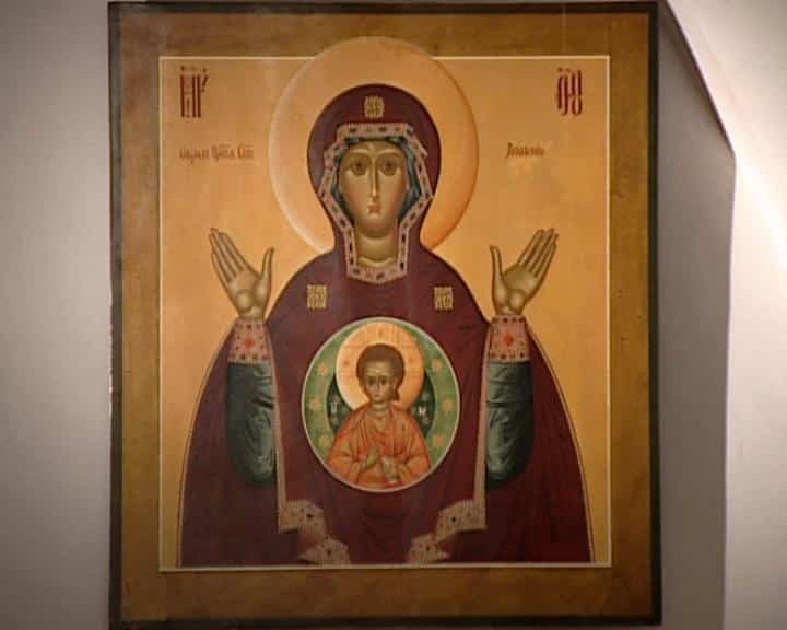 The icon of Our Lady on the wall of the Orthodox Church in Suzdal Nunnery in Russia.
