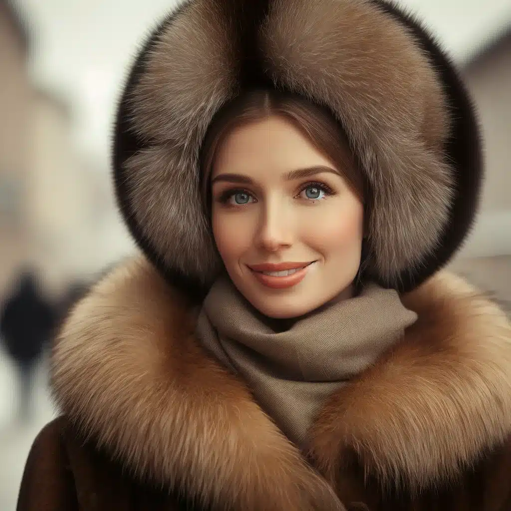 the essence of a typical Russian woman adorned in a luxurious, ladylike fur hat,
