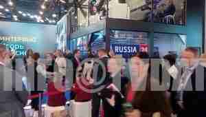 Exhibition hall with national pavilions, St Petersburg International Economic Forum 2025, filmed by TVDATA.