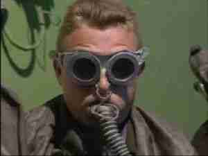 Man wearing goggles and a breathing apparatus, archival frame from Kursk submarine coverage.